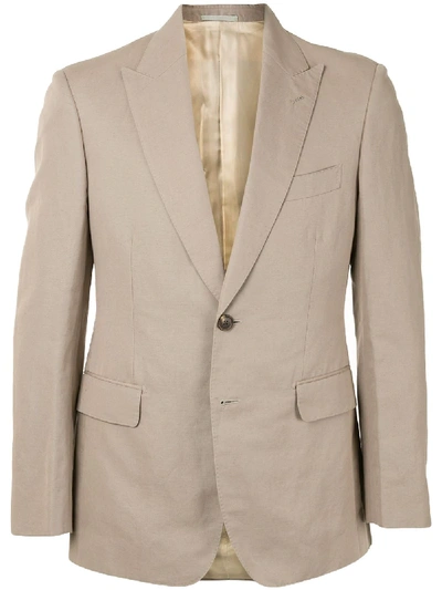 Shop Gieves & Hawkes Single-breasted Fitted Blazer In Neutrals