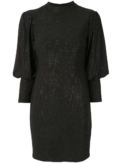 Shop Aidan Mattox Glitter Bell-sleeve Dress In Black