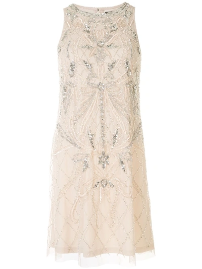 Shop Aidan Mattox Sequin Embroidered Mini Dress In Neutrals