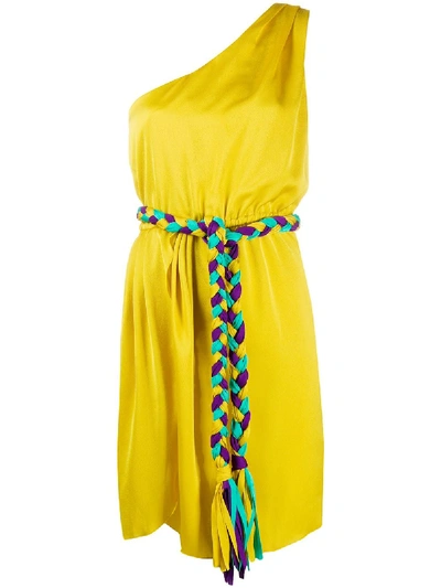 Shop Giada Benincasa One Shoulder Belted Tassel Dress In Yellow