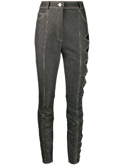 Shop David Koma Side Cut-out High Rise Skinny Jeans In Grey