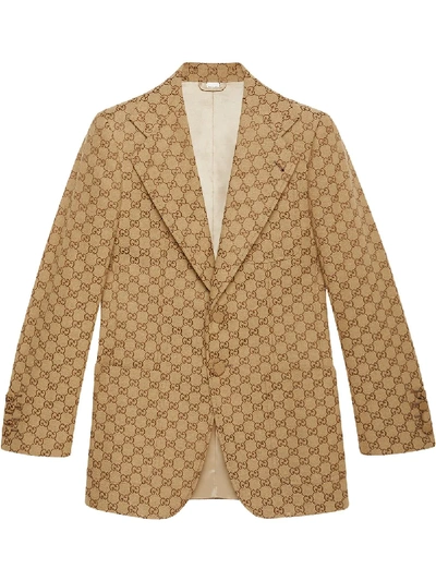 Gucci - Beige Slim-Fit Logo-Jacquard Cotton-Blend Suit Jacket - Brown Gucci