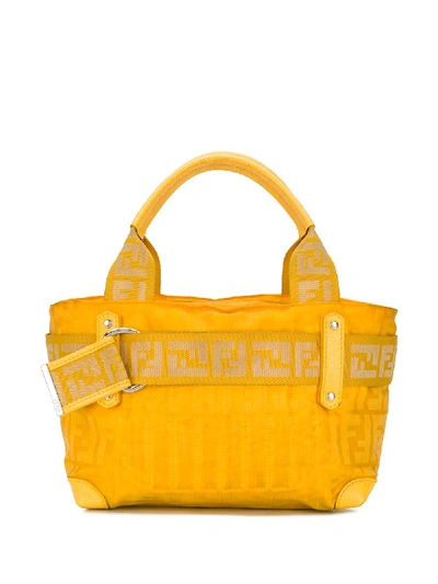 Pre-owned Fendi 1990s Nylon Ff Motif Tote Bag In Yellow