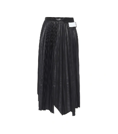 Shop Helmut Lang Pleated Leather Midi Skirt In Black