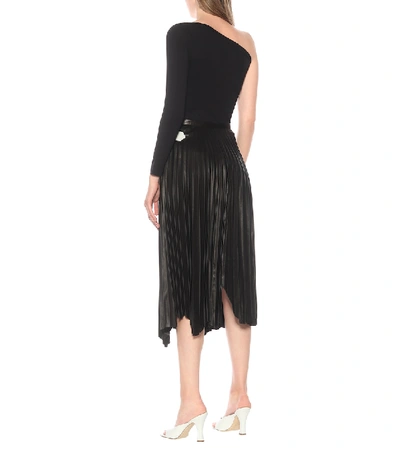 Shop Helmut Lang Pleated Leather Midi Skirt In Black