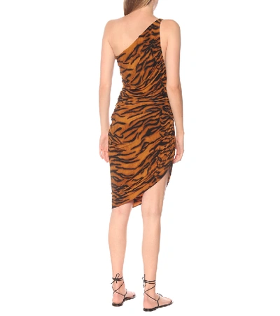 Shop Norma Kamali Diana Tiger-print One-shoulder Minidress In Orange