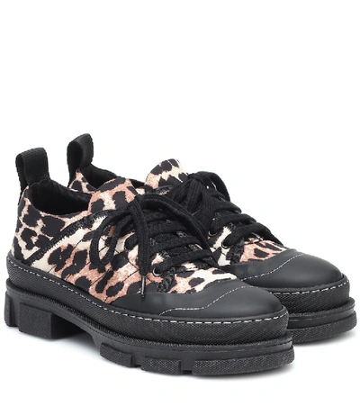 Shop Ganni Leopard-print Nylon Sneakers In Black