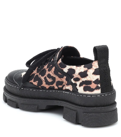 Shop Ganni Leopard-print Nylon Sneakers In Black