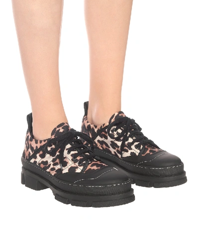 Shop Ganni Leopard-print Nylon Sneakers In Black