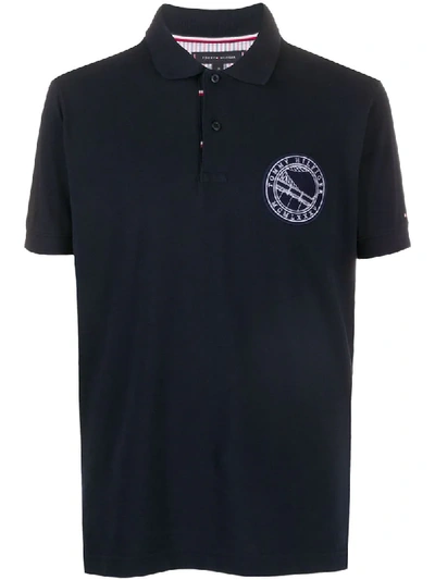Shop Tommy Hilfiger Logo Crest Polo Shirt In Blue