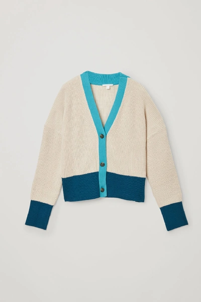 Shop Cos Jacquard Knit Cardigan In Turquoise