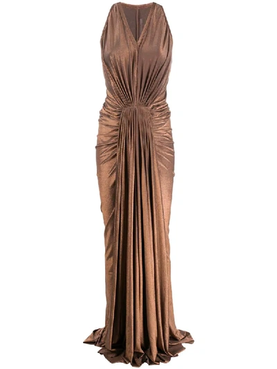 Shop Rick Owens Pleated Sleeveless Gown In Brown