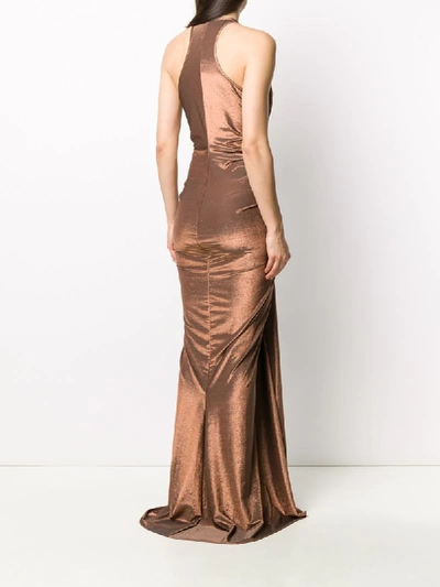 Shop Rick Owens Pleated Sleeveless Gown In Brown