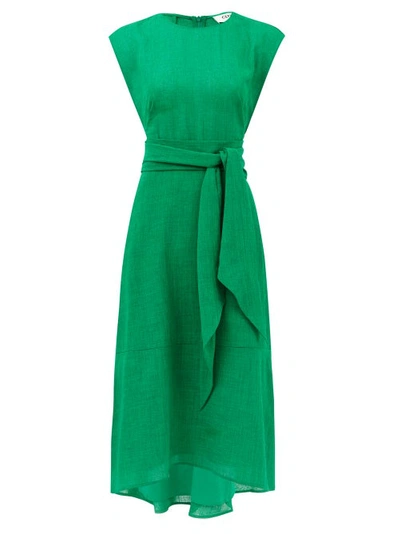 Freya Tie sash Voile Midi Dress In Green