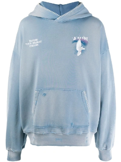 Shop Amiri Dove Print Oversized Hoodie In Blue