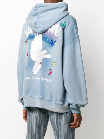 Shop Amiri Dove Print Oversized Hoodie In Blue