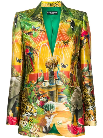 Shop Dolce & Gabbana Jungle-print Single-breasted Blazer In Green