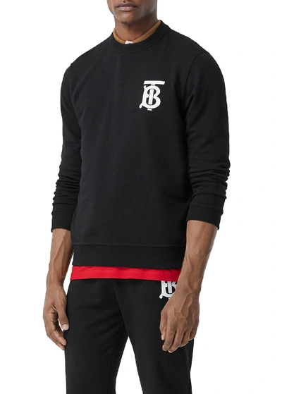 Shop Burberry Men's Tb Logo Pullover Sweatshirt In Black