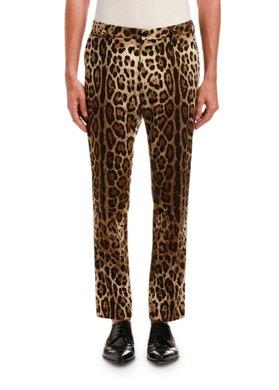 Shop Dolce & Gabbana Men's Cropped Leopard-print Pants In Brown