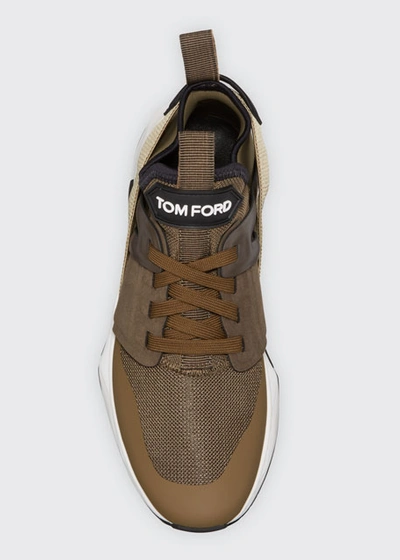 Shop Tom Ford Men's Mesh & Leather Heel-strap Trainer Sneakers In Blue