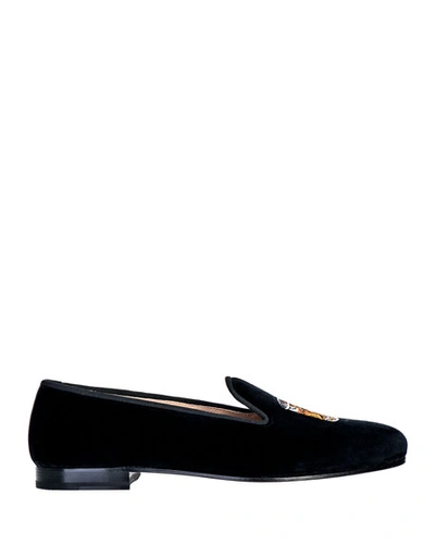 Shop Stubbs And Wootton Men's Scotch Embroidered Velvet Loafers In Black
