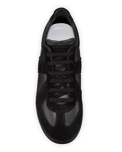 Shop Maison Margiela Replica Men's Leather Suede Low-top Sneakers In Black