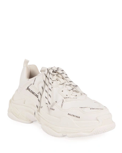 Shop Balenciaga Men's Allover Logo Triple S Sneakers In White/black