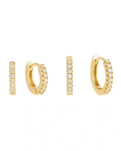 Shop Adinas Jewels Pave-set Mini Huggie Earrings Combo Set In Gold