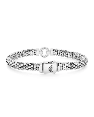 Shop Lagos Sterling Silver Rope Bracelet With Diamonds, 6mm In White/silver