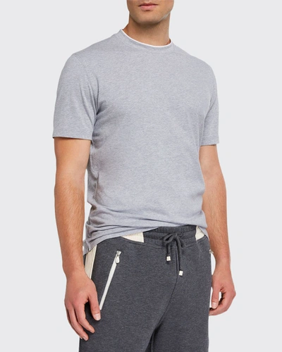 Shop Brunello Cucinelli Men's Two-tone Trim Crewneck T-shirt In Gray