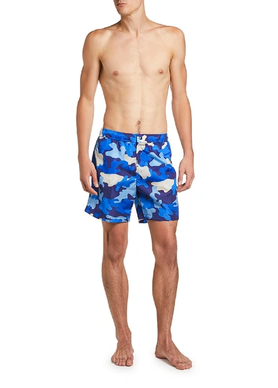 Shop Moncler Men's Camo-pattern Swim Trunks In Blue Camo