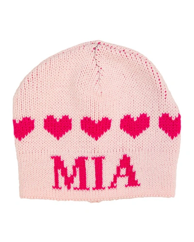 Shop Butterscotch Blankees Kid's String Of Hearts Beanie Hat, Personalized In Pale Pink/pink