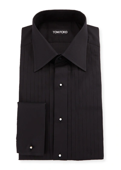 Shop Tom Ford Men's Pleated-bib Formal Tuxedo Shirt In Black