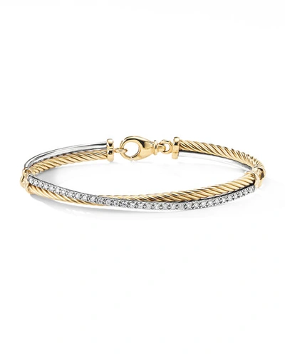 Shop David Yurman Crossover Bracelet In 18k Gold With Diamonds