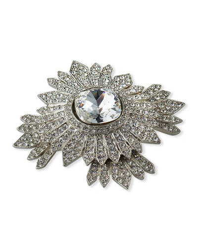 Shop Kenneth Jay Lane Crystal Shield Pin In Silver