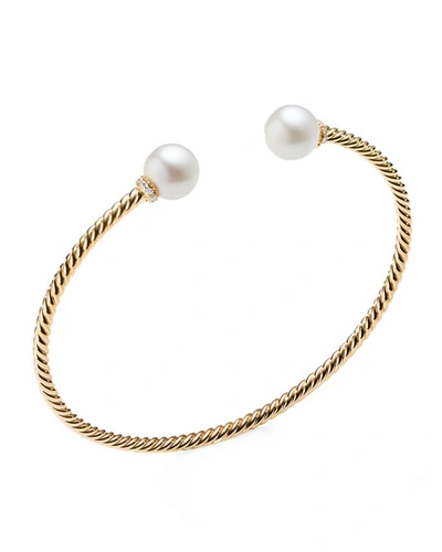 Shop David Yurman Solari 18k Gold & Freshwater Pearl Cuff Bracelet With Diamonds