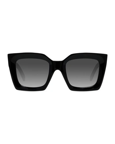 Shop Celine Rectangle Acetate Sunglasses In Shiny Black