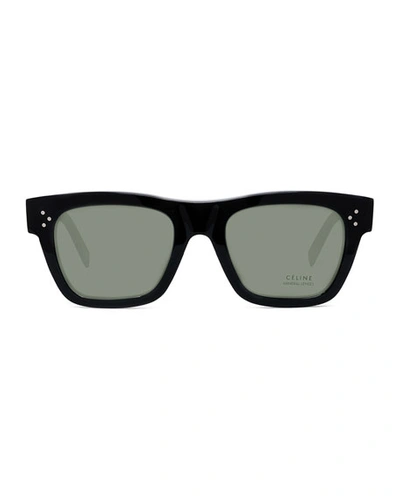Shop Celine Polarized Rectangular Acetate Sunglasses In Black/gray