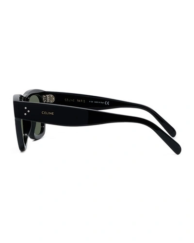 Shop Celine Polarized Rectangular Acetate Sunglasses In Black/gray