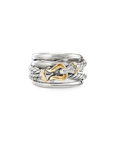 Shop David Yurman Dy Crossover Buckle Ring In Two Tone