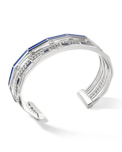 Shop David Yurman Stax 18k White Gold Color Cuff With Diamonds, Sapphires And Enamel