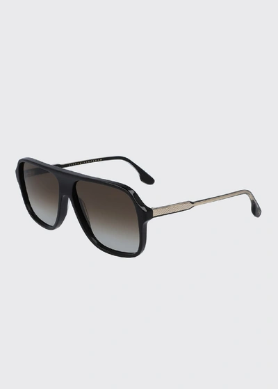Shop Victoria Beckham Guilloche Acetate Navigator Sunglasses In Black