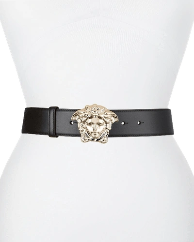 Shop Versace Leather Belt W/ Medusa Buckle In Dusty Rose