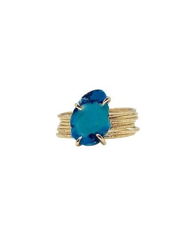 Shop Atelier Paulin 18k Yellow Gold 7-band Raw Turquoise Ring