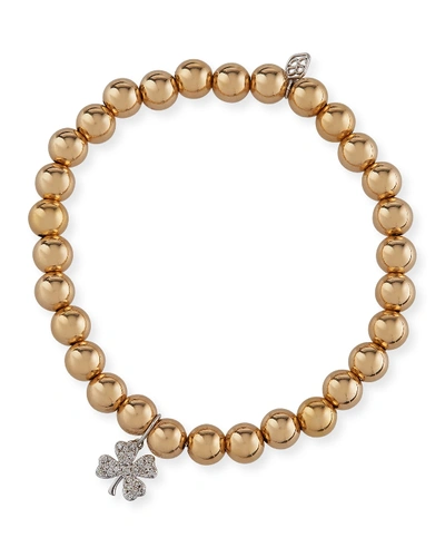 Shop Sydney Evan 14k Gold Bead Bracelet W/ Diamond Clover