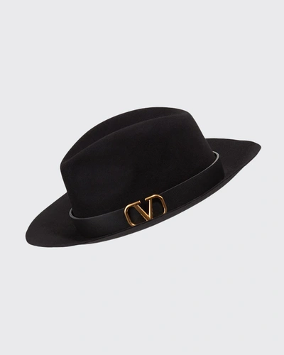 Shop Valentino Vlogo Rabbit Felt Fedora Hat In Black