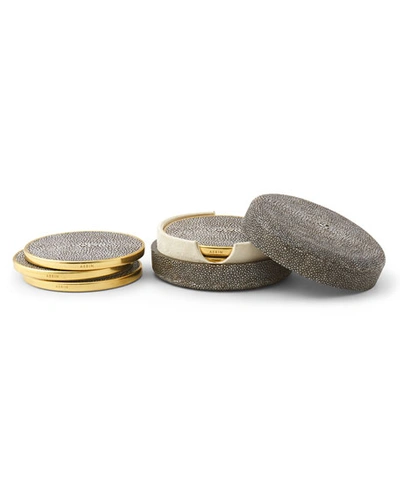 Shop Aerin 4 Embossed Faux-shagreen Coasters In Chocolate