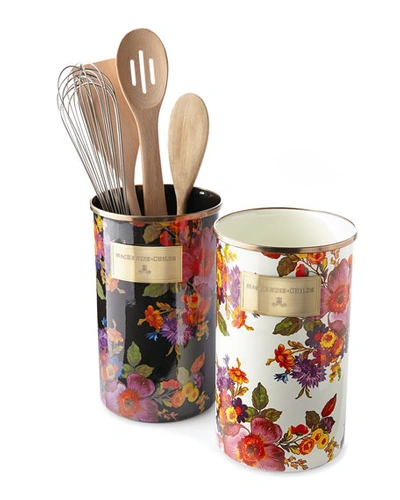 Mackenzie-childs Flower Market White Utensil Holder In Multi Colors