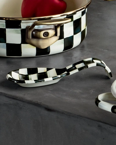 Shop Mackenzie-childs Courtly Check Enamel Spoon Rest In Black/white