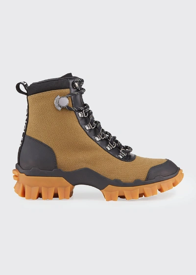 Shop Moncler Helis Canvas Lace-up Hiking Boots In Olive